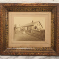 Lot 110 - Antique Boarded Photograph Of Woman Seated With Dog Before Farmhouse And Barn, In Faux Marble Painted Double Frame, 15-5/8" x 13-3/4"