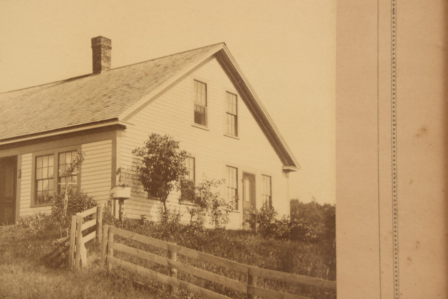 Lot 110 - Antique Boarded Photograph Of Woman Seated With Dog Before Farmhouse And Barn, In Faux Marble Painted Double Frame, 15-5/8" x 13-3/4"