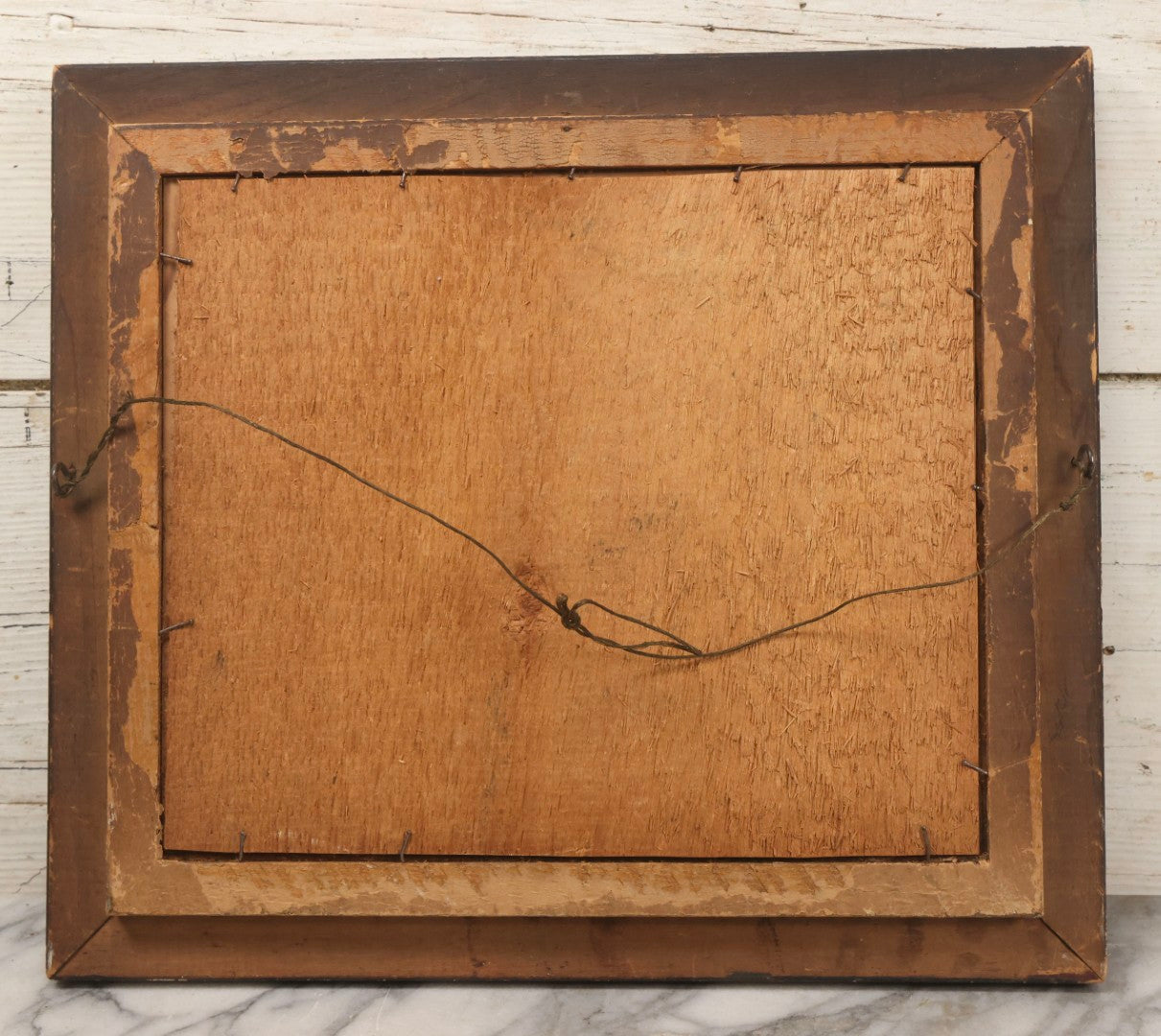 Lot 110 - Antique Boarded Photograph Of Woman Seated With Dog Before Farmhouse And Barn, In Faux Marble Painted Double Frame, 15-5/8" x 13-3/4"