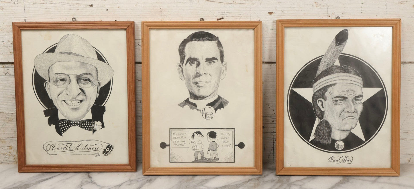 Lot 118 - Grouping Of Three Framed Pen And Ink Portrait Drawings Of Men By C.A.I. Endron (Or Similar), Including “Great Star” And “Cardile Delmore,” Dated 1962
