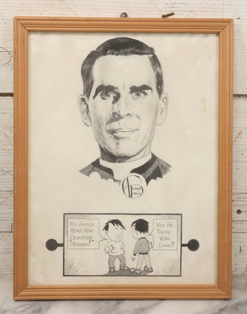Lot 118 - Grouping Of Three Framed Pen And Ink Portrait Drawings Of Men By C.A.I. Endron (Or Similar), Including “Great Star” And “Cardile Delmore,” Dated 1962
