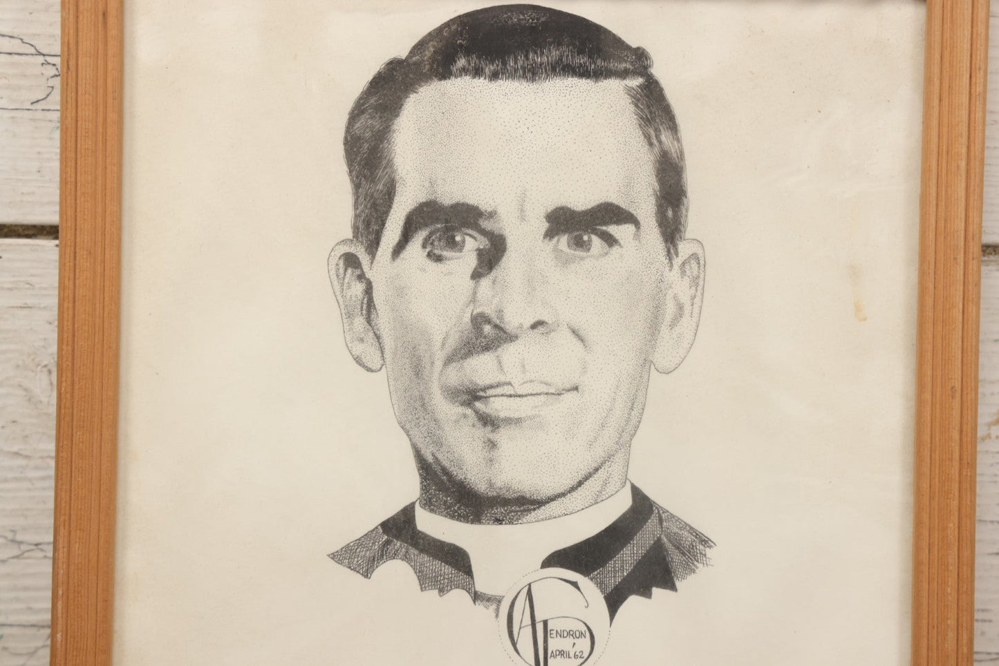 Lot 118 - Grouping Of Three Framed Pen And Ink Portrait Drawings Of Men By C.A.I. Endron (Or Similar), Including “Great Star” And “Cardile Delmore,” Dated 1962
