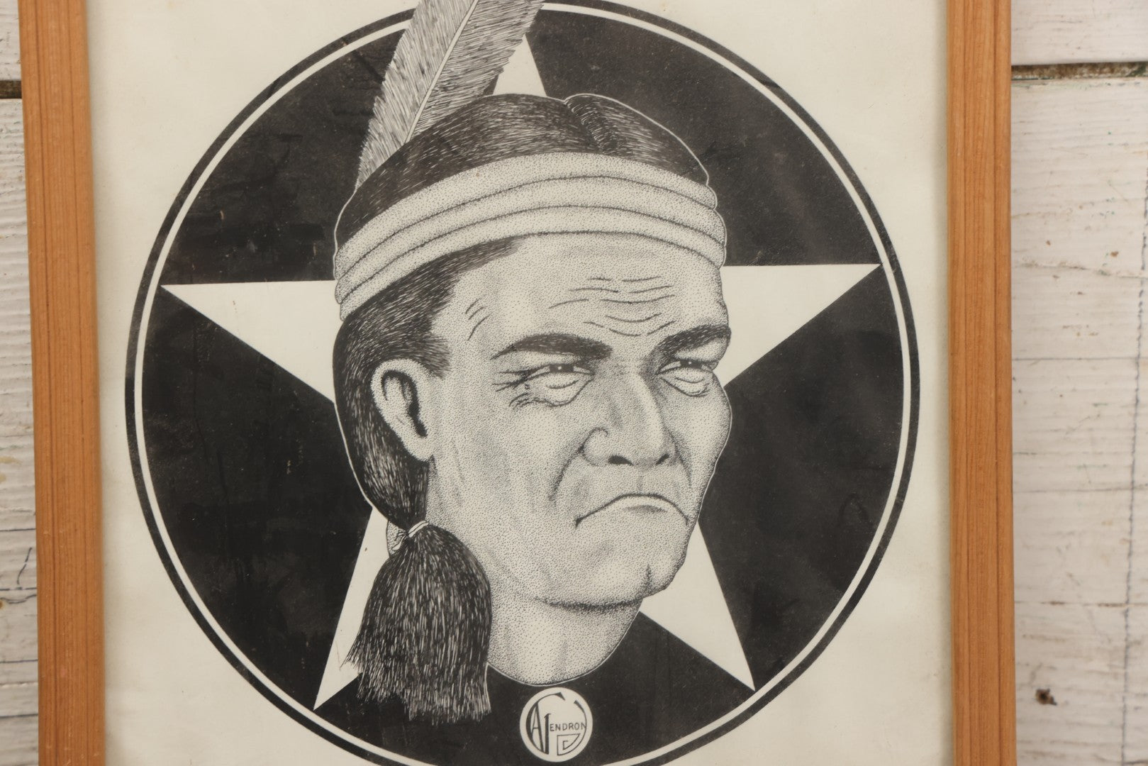 Lot 118 - Grouping Of Three Framed Pen And Ink Portrait Drawings Of Men By C.A.I. Endron (Or Similar), Including “Great Star” And “Cardile Delmore,” Dated 1962
