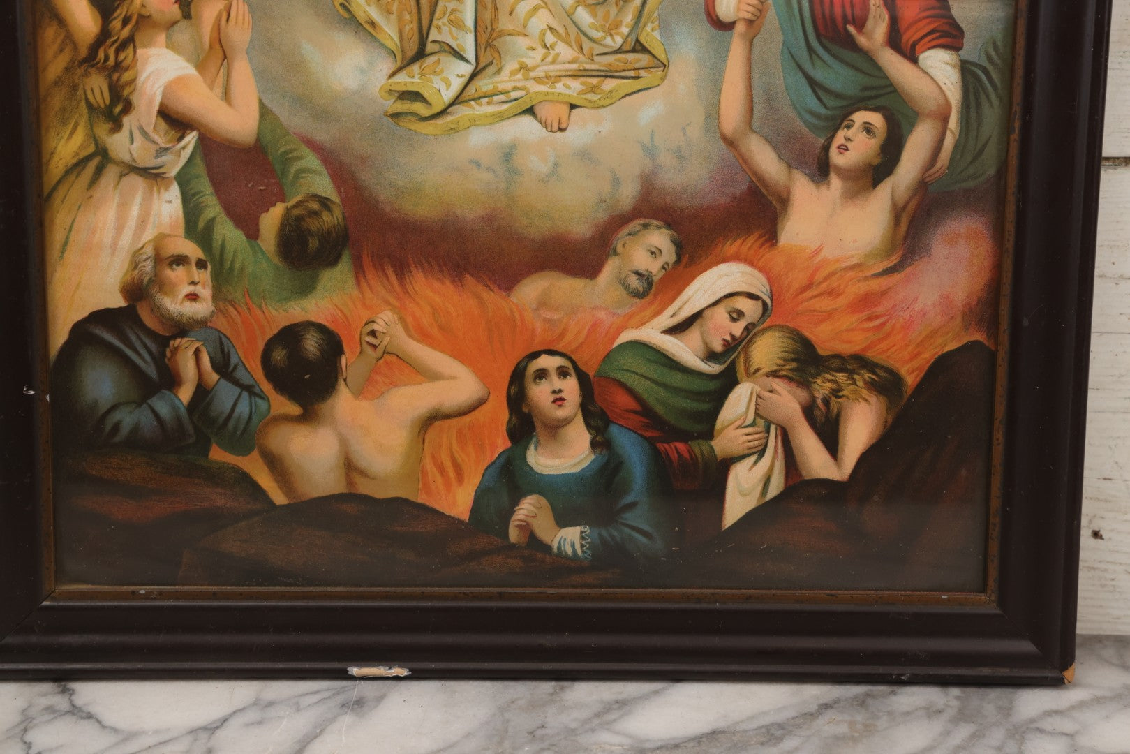 Lot 119 - Antique Chromolithograph Of Our Lady Of Mount Carmel With Souls In Purgatory, In Frame, 18-1/2" x 22-1/2"