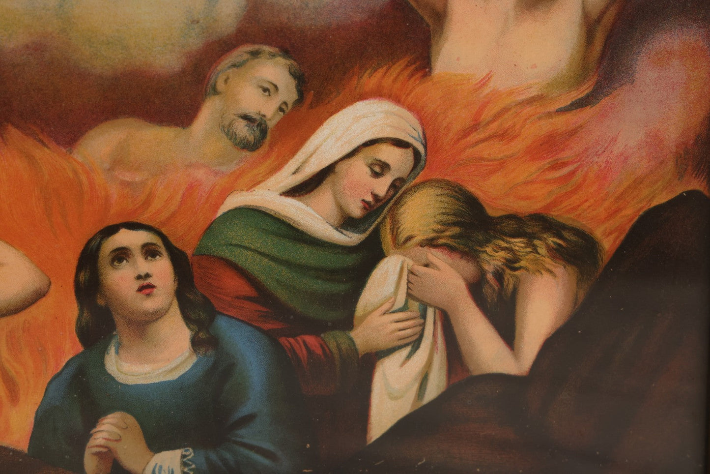 Lot 119 - Antique Chromolithograph Of Our Lady Of Mount Carmel With Souls In Purgatory, In Frame, 18-1/2" x 22-1/2"