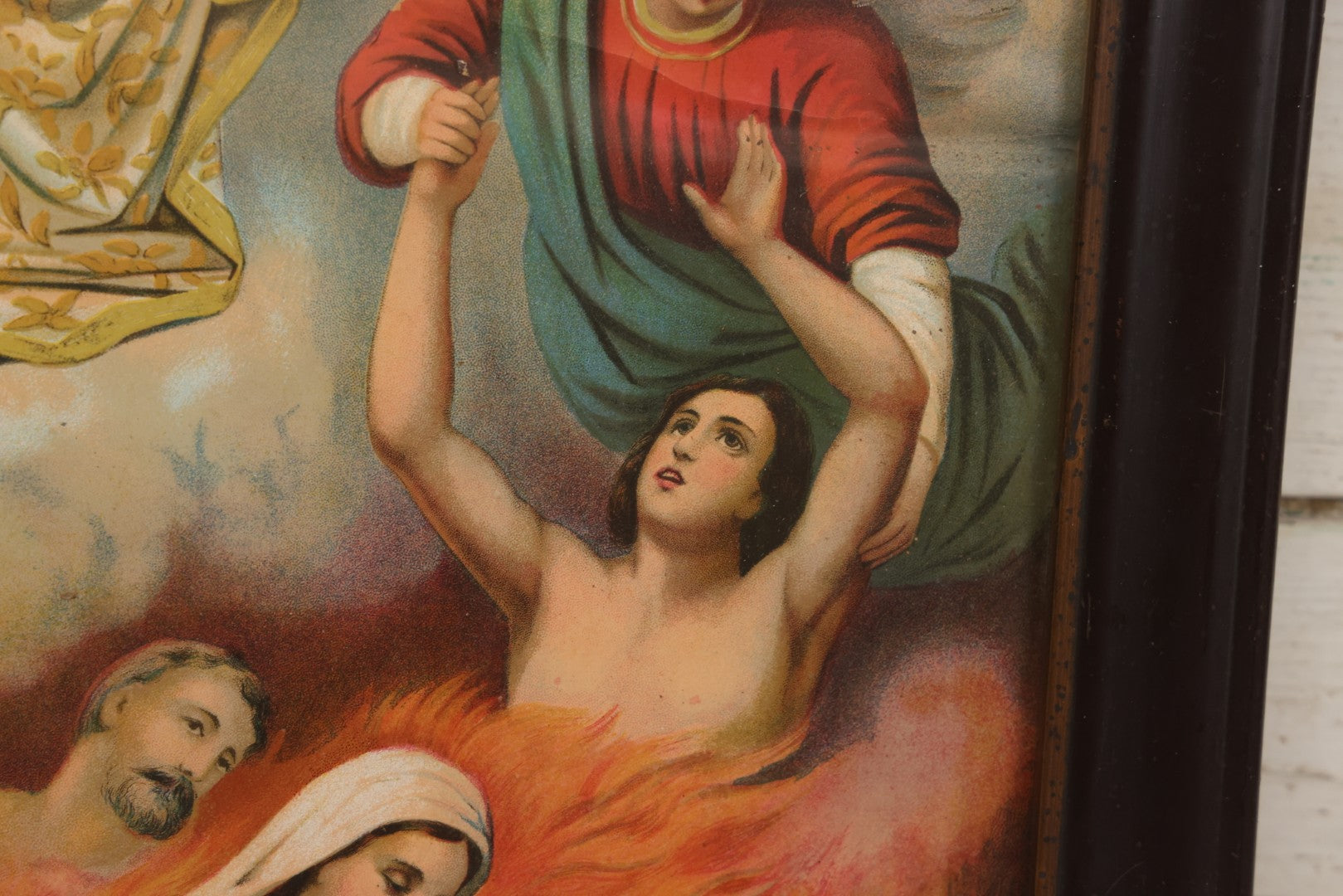 Lot 119 - Antique Chromolithograph Of Our Lady Of Mount Carmel With Souls In Purgatory, In Frame, 18-1/2" x 22-1/2"