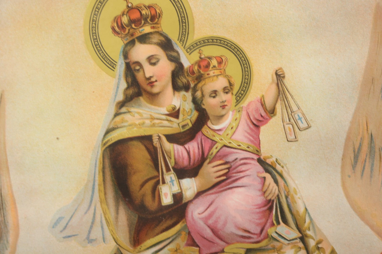 Lot 119 - Antique Chromolithograph Of Our Lady Of Mount Carmel With Souls In Purgatory, In Frame, 18-1/2" x 22-1/2"