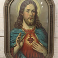 Lot 121 - Antique Chromolithograph Of Jesus With Stigmata And Sacred Heart, In Silver Bubble Frame, 14" x 22-1/4"