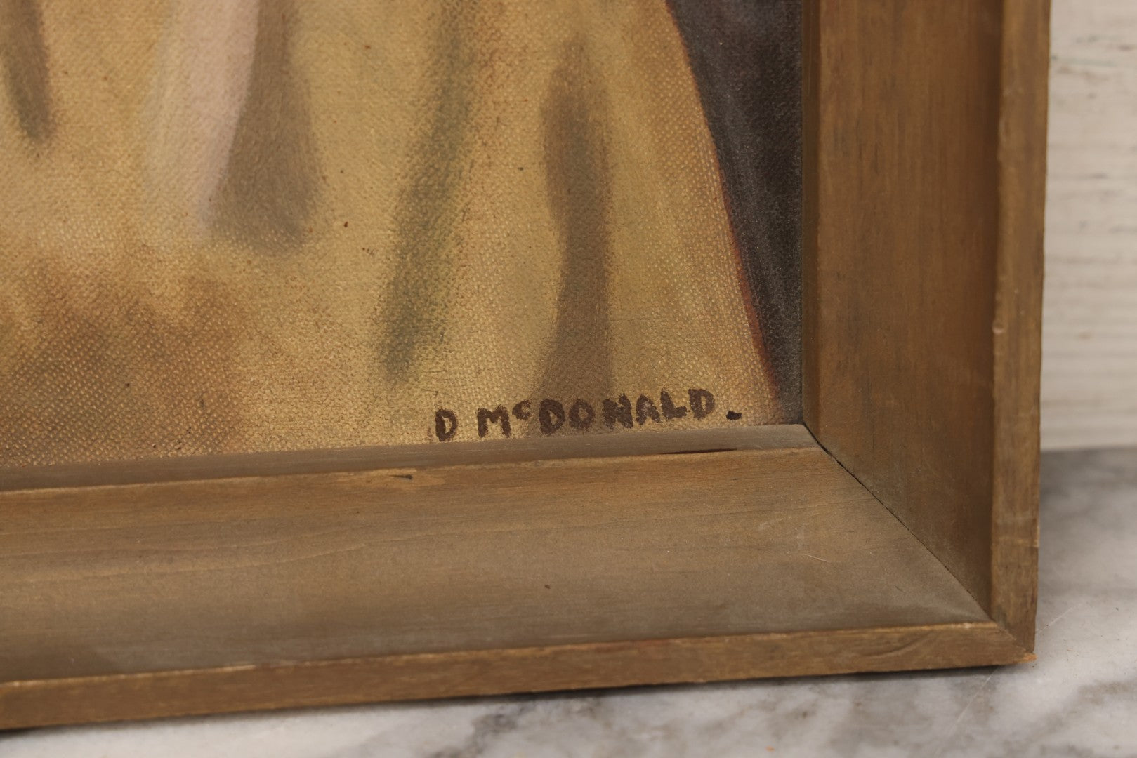 Lot 122 - Vintage Naive Painting On Canvas Of Jesus With Large Eyes And Gaunt Face, Signed D. McDonald, In Frame Without Glass, 12" x 16-1/4"