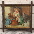 Lot 123 - Antique Chromolithograph "Which Do You Like?" Depicting Little Girl With Puppies And Kitten, Supplement To Boston Sunday Globe, In Faux Branch Double Frame, 16-3/4" x 14-3/4"
