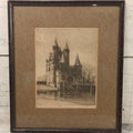 Lot 126 - Antique German Etching Of Castle With Turrets And Clock, Signed Jon Morfeaud, Kunsthandel Gebroeders Koch Label, In Frame, 13" x 15-1/8"