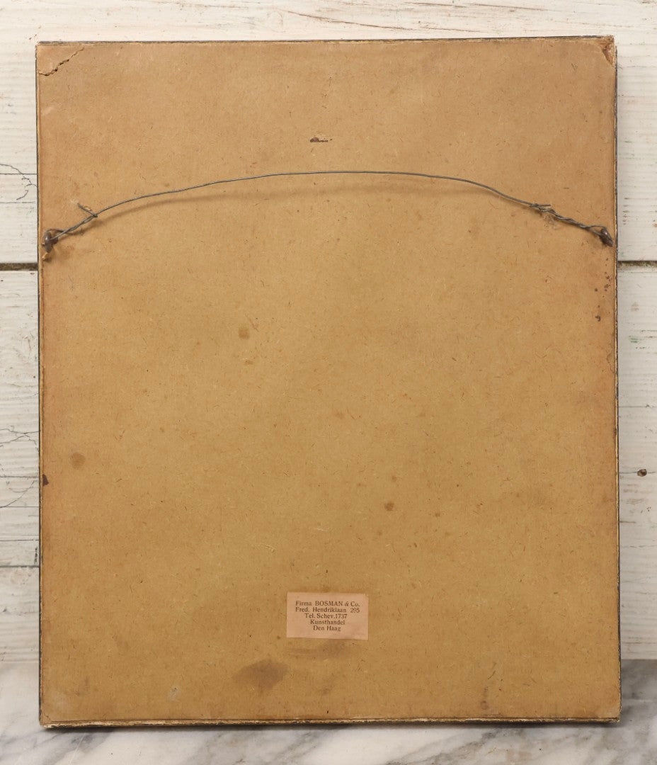 Lot 127 - Antique Charcoal Drawing Of European Street Scene, Unsigned, Firma Bosman & Co. Kunsthandel Den Haag Label, 11-1/4" x 13-1/4"