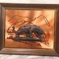 Lot 128 - Vintage John Louw 3D Copper Art Relief Of Jaguar With Mountain Landscape, 16-1/4" x 13-1/4"