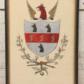 Lot 129 - Vintage Hand Drawn Coat Of Arms Of Falcon With Heraldic And Floral Motifs In Red, Gold, Silver, And Black, In Frame, 7-1/2" x 10-1/2"