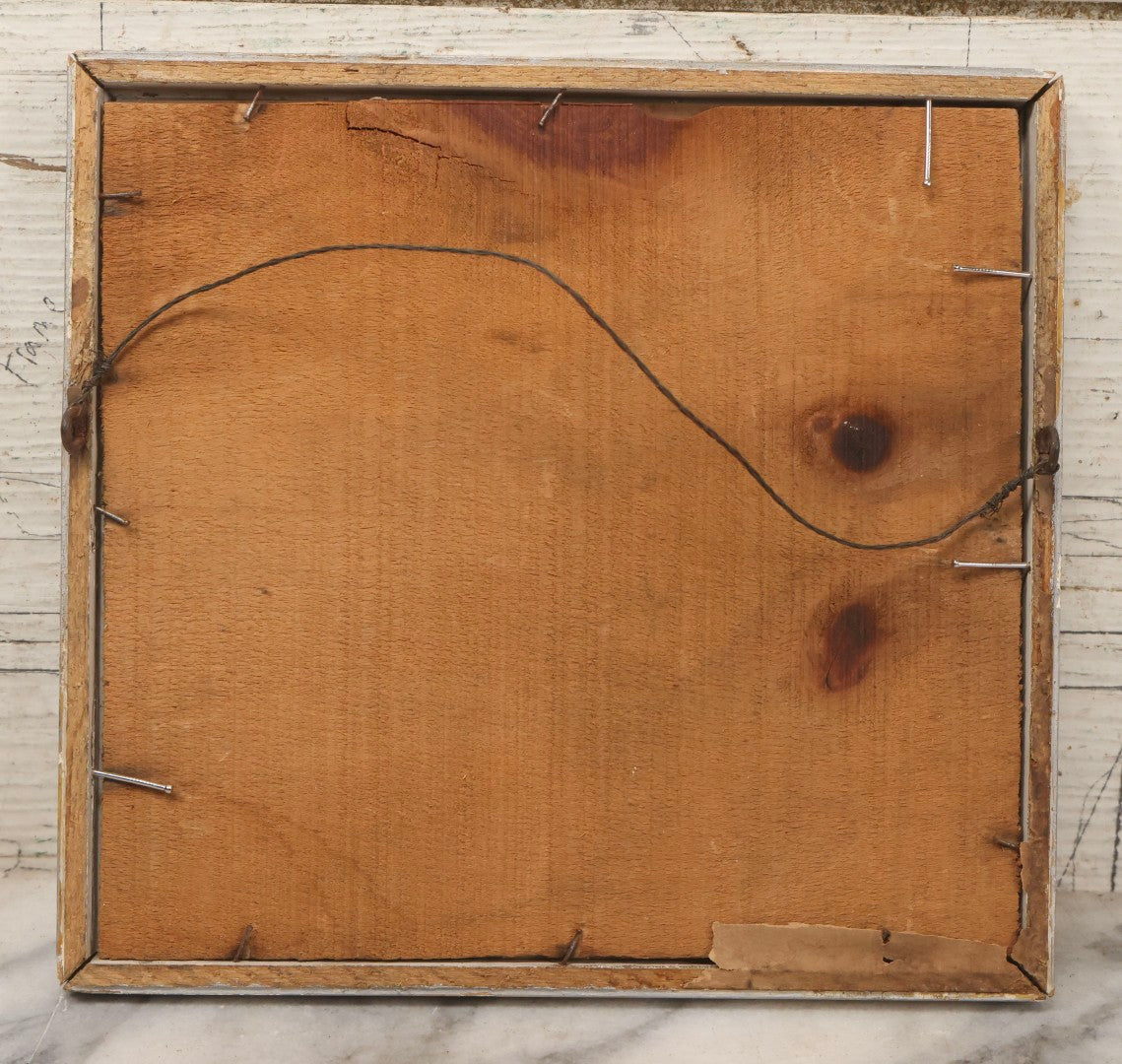 Lot 130 - Antique Chromolithograph Print Of Woman In Red Dress With Flowers By Maud Stumm In Silver Painted Wood Frame, 8-3/4" x 8-1/4"