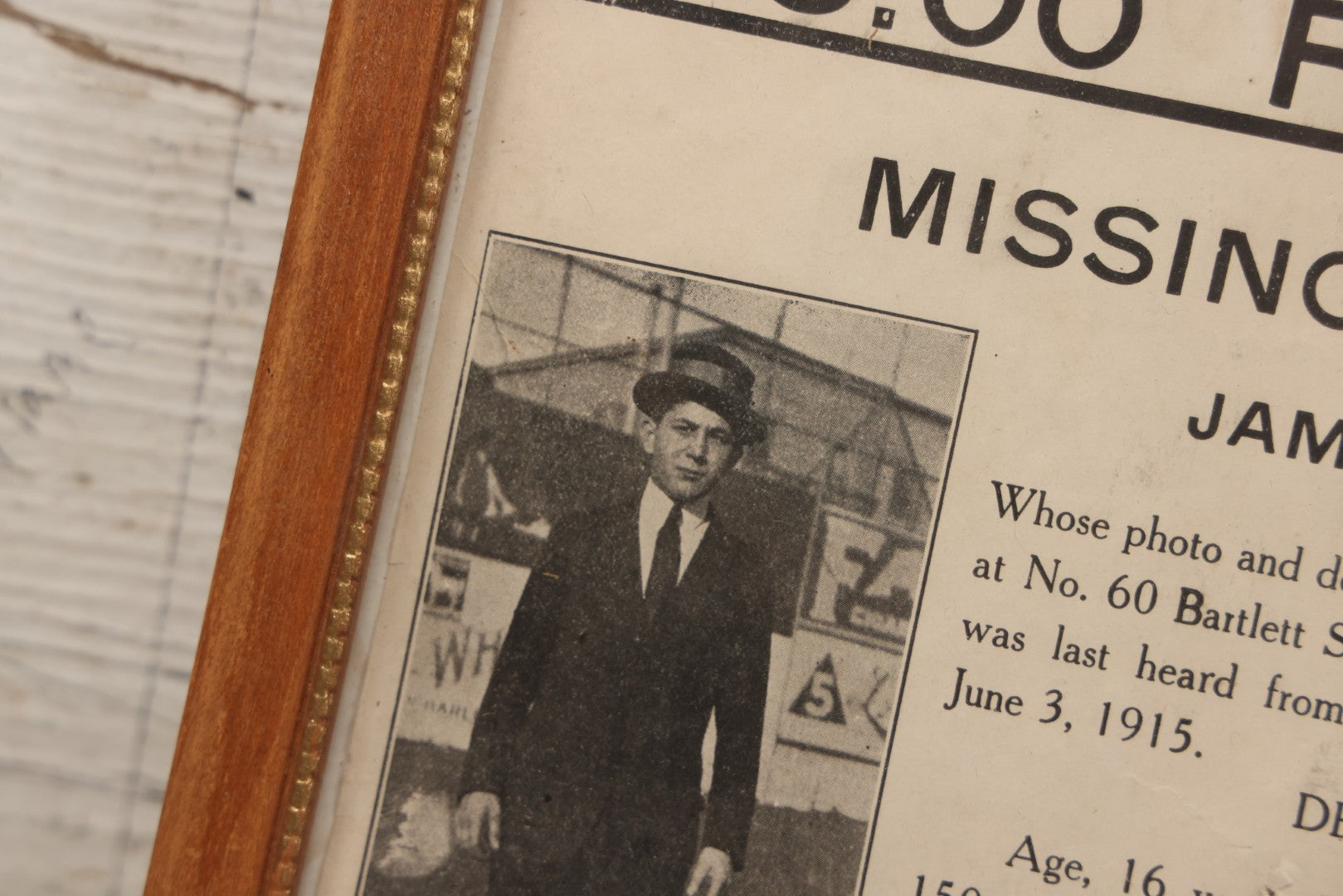 Lot 132 - Antique 1915 San Francisco Police Reward Poster For Missing Boy James George, In Frame, 9" x 11"