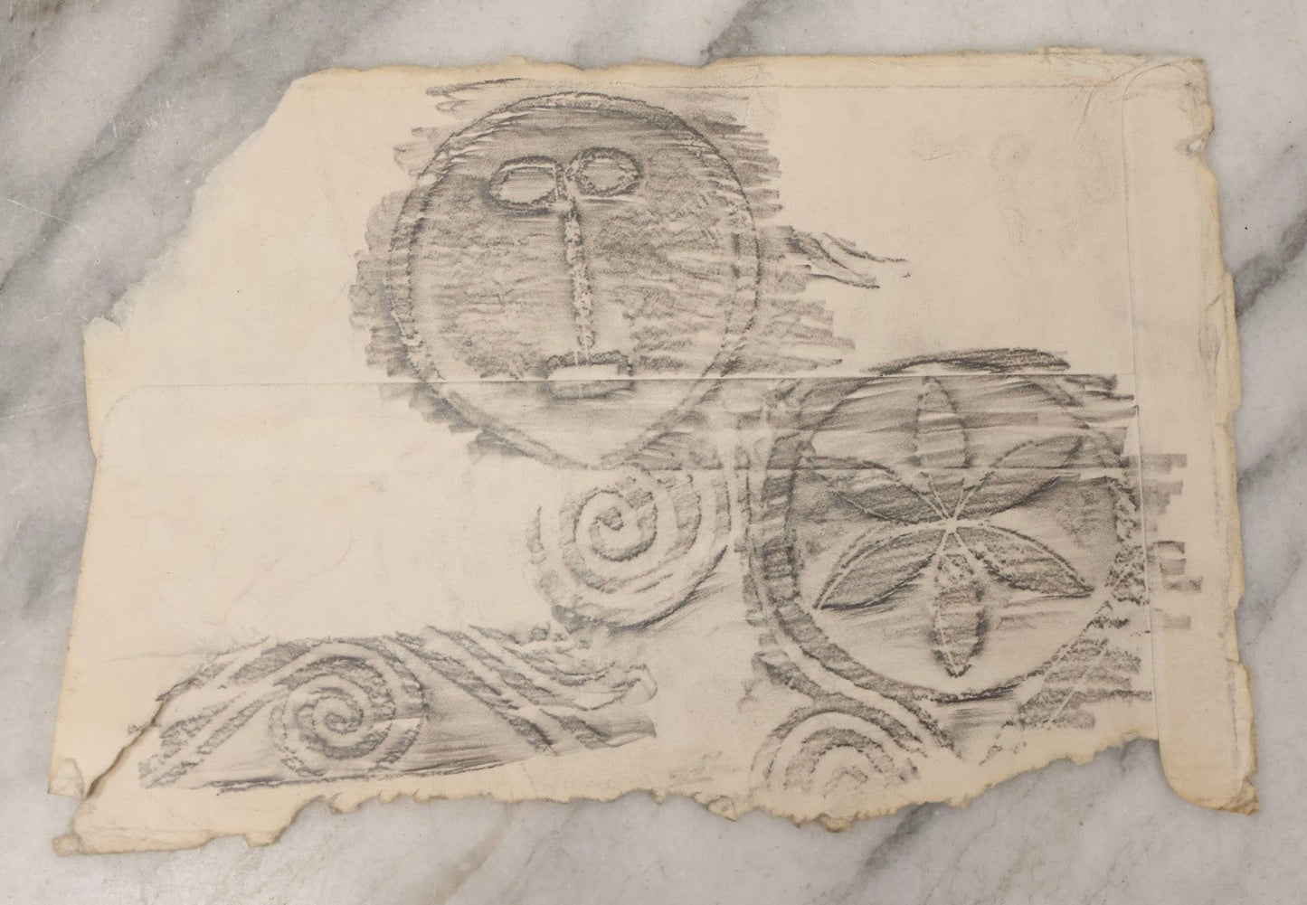 Lot 133 - Grouping Of Seven Vintage New England Gravestone Rubbing Fragments By Houston E. Bird, Fragmentary And Detail Studies On Long Paper Strips
