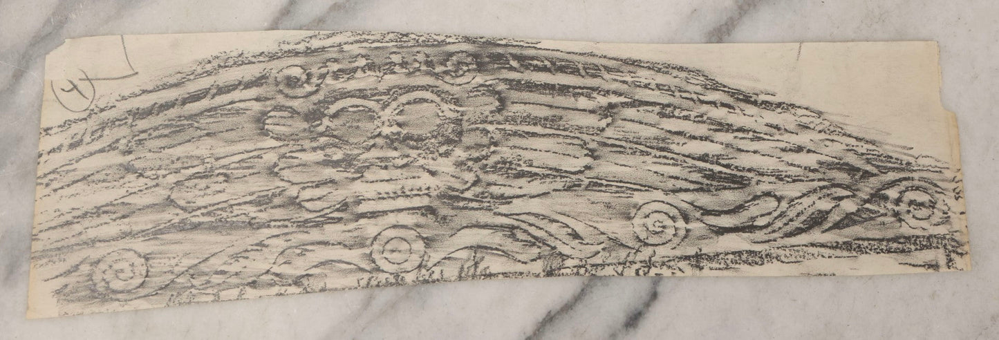 Lot 133 - Grouping Of Seven Vintage New England Gravestone Rubbing Fragments By Houston E. Bird, Fragmentary And Detail Studies On Long Paper Strips
