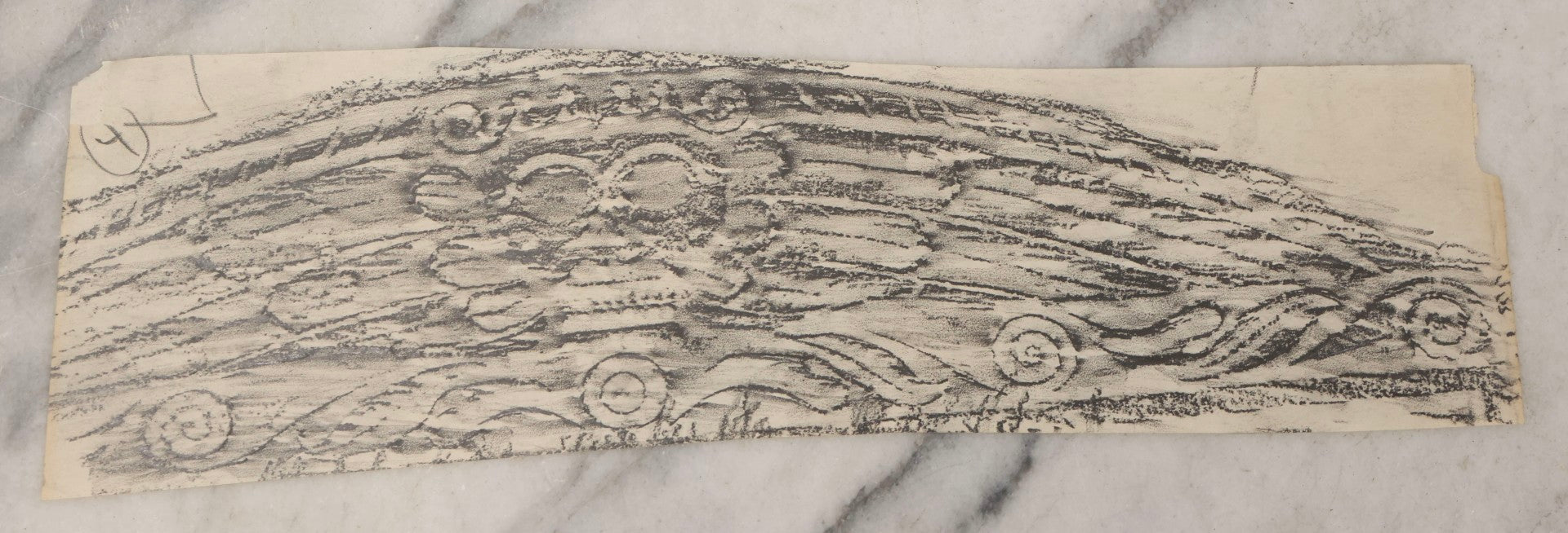 Lot 133 - Grouping Of Seven Vintage New England Gravestone Rubbing Fragments By Houston E. Bird, Fragmentary And Detail Studies On Long Paper Strips
