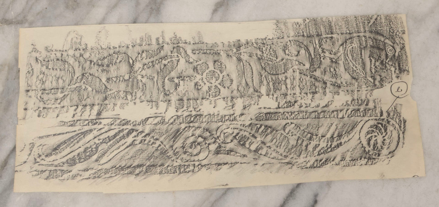 Lot 133 - Grouping Of Seven Vintage New England Gravestone Rubbing Fragments By Houston E. Bird, Fragmentary And Detail Studies On Long Paper Strips
