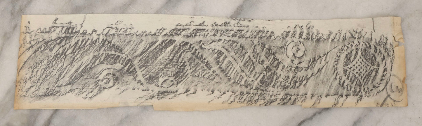 Lot 133 - Grouping Of Seven Vintage New England Gravestone Rubbing Fragments By Houston E. Bird, Fragmentary And Detail Studies On Long Paper Strips
