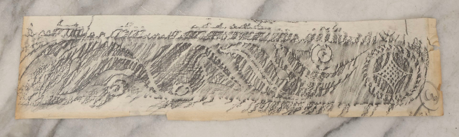 Lot 133 - Grouping Of Seven Vintage New England Gravestone Rubbing Fragments By Houston E. Bird, Fragmentary And Detail Studies On Long Paper Strips
