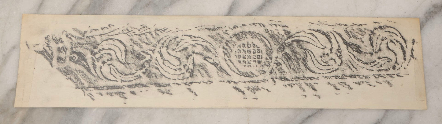 Lot 133 - Grouping Of Seven Vintage New England Gravestone Rubbing Fragments By Houston E. Bird, Fragmentary And Detail Studies On Long Paper Strips
