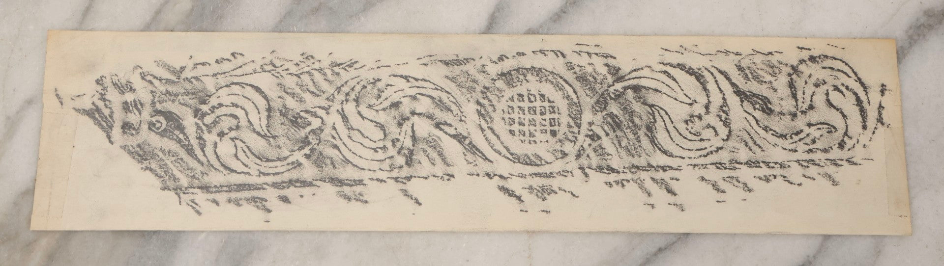 Lot 133 - Grouping Of Seven Vintage New England Gravestone Rubbing Fragments By Houston E. Bird, Fragmentary And Detail Studies On Long Paper Strips
