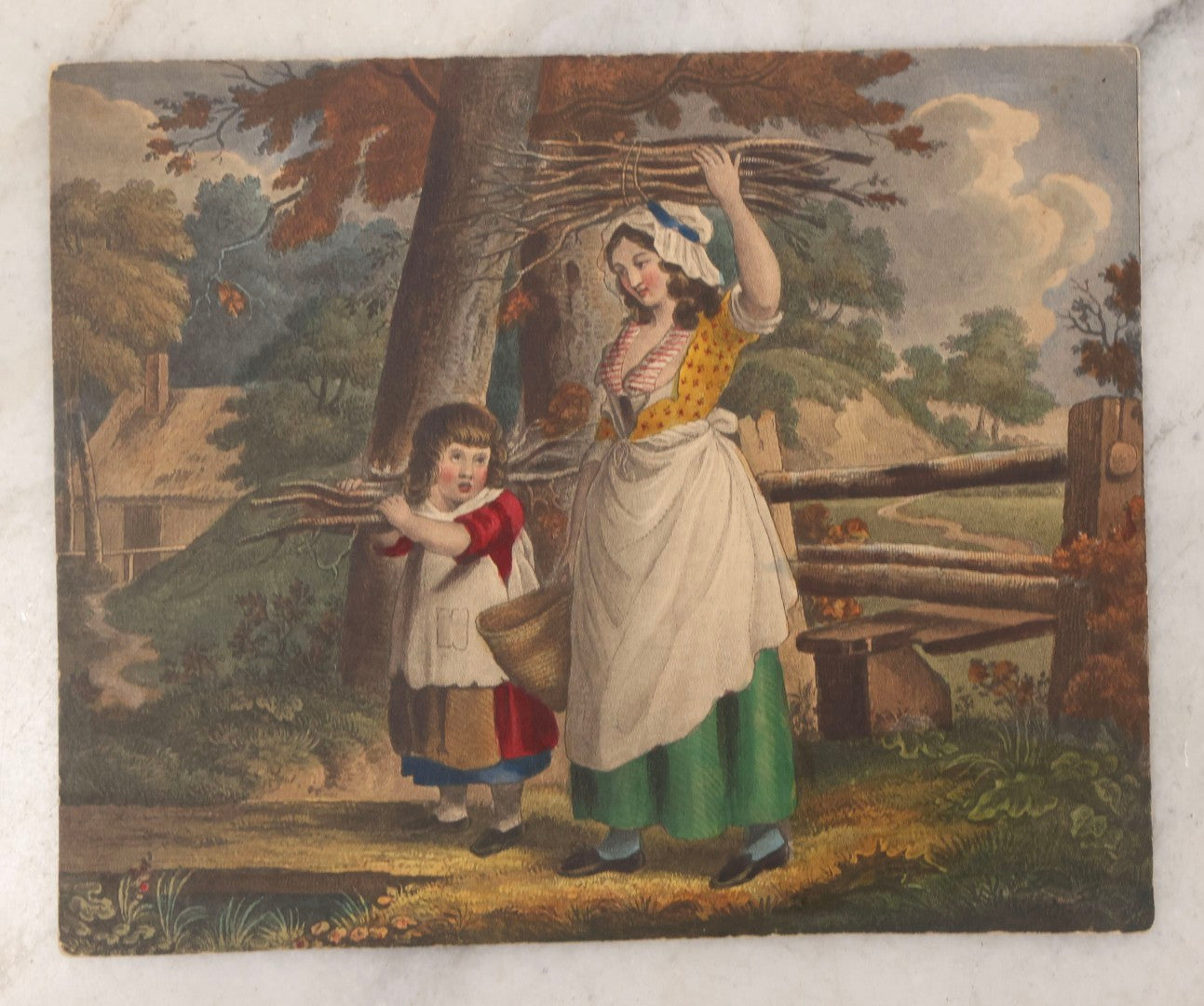 Lot 135 - Grouping Of 17 Antique Hand Colored Engravings And Lithographs With Full Color Scenes Including Figures, Still Lifes, And Genre Subjects