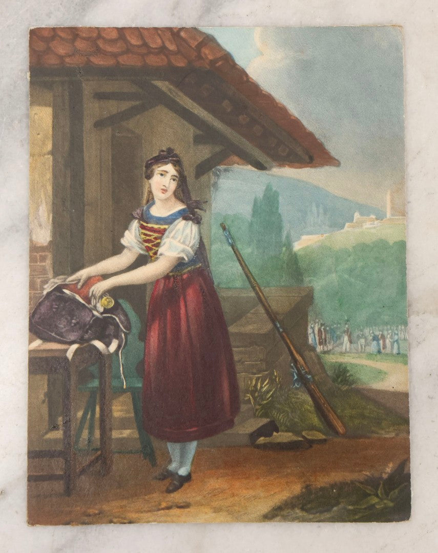 Lot 135 - Grouping Of 17 Antique Hand Colored Engravings And Lithographs With Full Color Scenes Including Figures, Still Lifes, And Genre Subjects