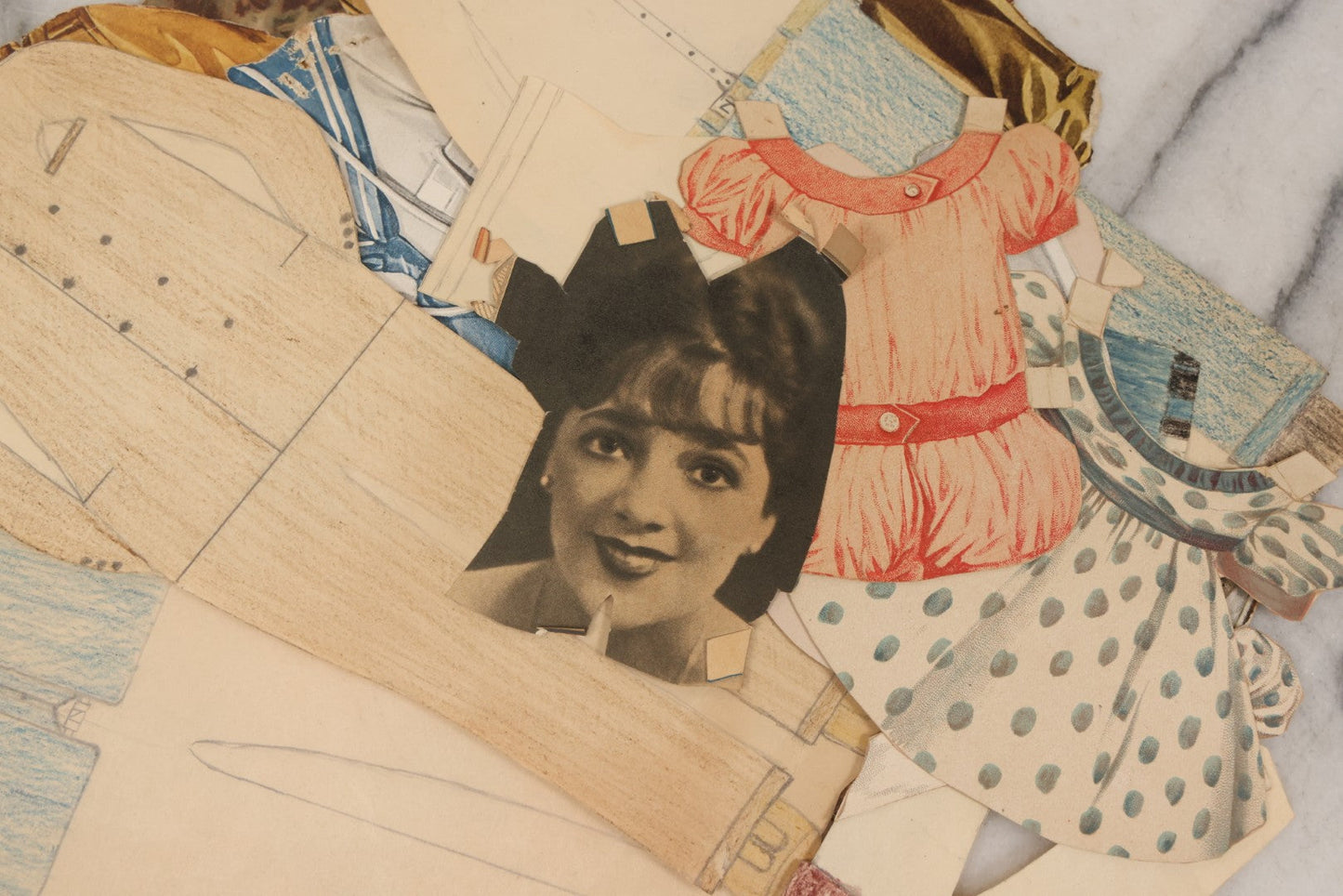 Lot 136 - Antique Box Lot Of Paper Dolls And Clothing, Including Hand Drawn Outfits And Mechanical "Susan" Doll By Sam'L Gabriel Sons & Company, Printed In Germany, 1919