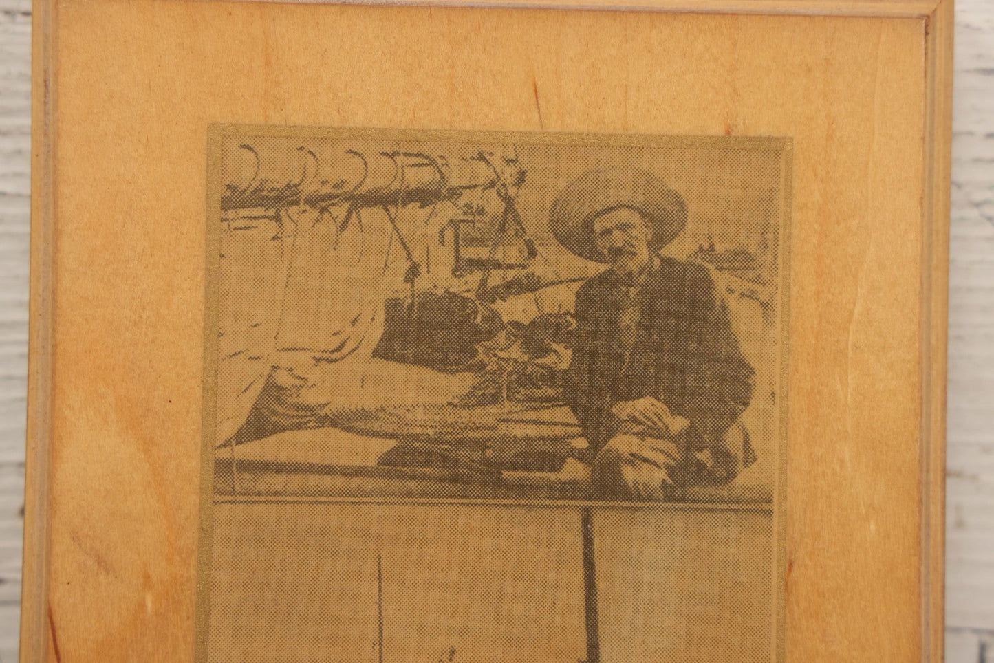 Lot 140 - Vintage Decoupage Plaque Featuring Captain Joshua Slocum Newspaper Clipping, “First Man To Solo Around World,” 5-1/2" x 8-1/4"