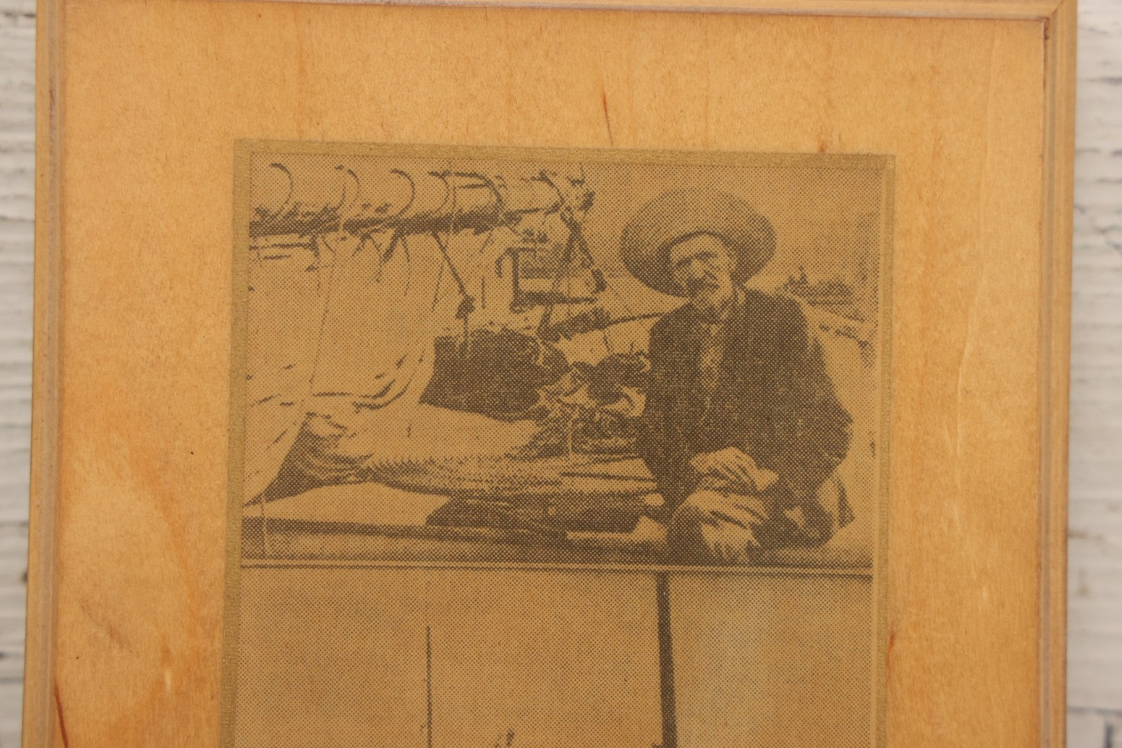 Lot 140 - Vintage Decoupage Plaque Featuring Captain Joshua Slocum Newspaper Clipping, “First Man To Solo Around World,” 5-1/2" x 8-1/4"