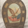 Lot 141 - Antique Patriotic Card "Land Of The Free, Home Of The Brave" In Glittered Horseshoe Frame, 6-1/8" x 8"