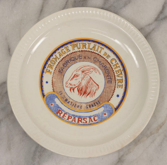 Lot 149 - Vintage Cheese Plate With Goat Graphic, Marked Faience De St. Amand, France, 7-7/8" Diameter