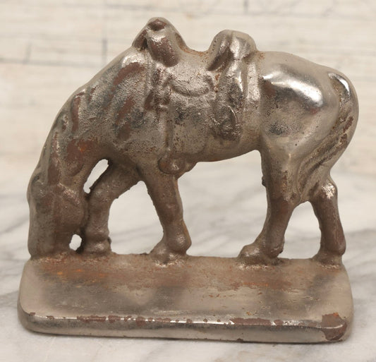 Lot 162 - Antique Cast Iron Bookend Depicting Grazing Saddled Horse With Silver Finish, 4-1/2" H