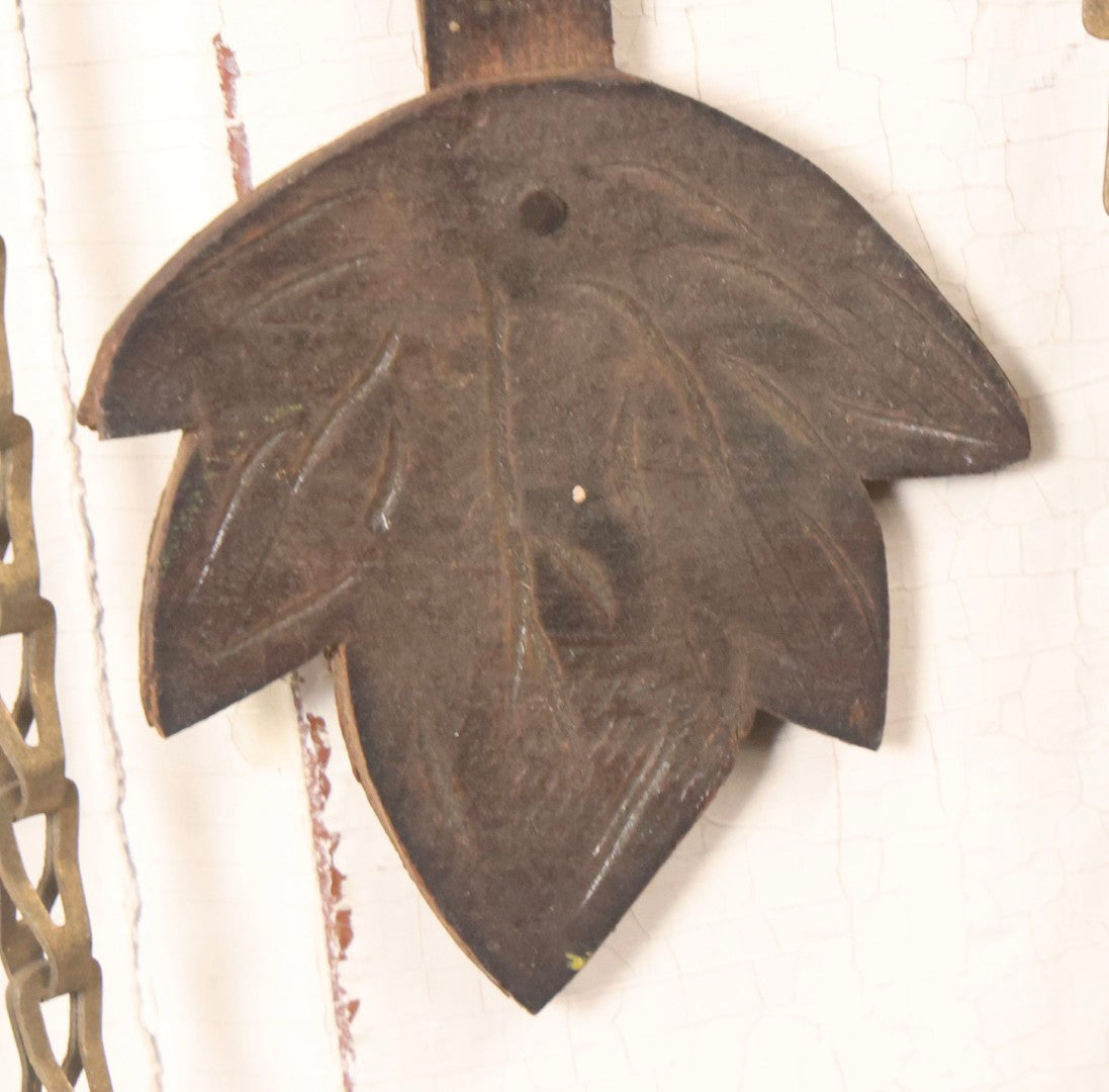 Lot 163 - Antique Folk Art Wooden Cuckoo Clock Cover With Spring-Mounted Cuckoo And Gilt Pine Cone Weights