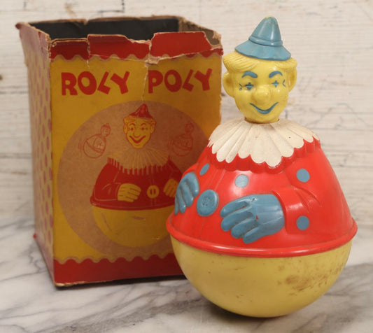 Lot 177 - Vintage Knickerbocker Roly Poly No. 103 Plastic Clown Toy In Original Box, Knickerbocker Plastic Co., North Hollywood, California, Note Cracked