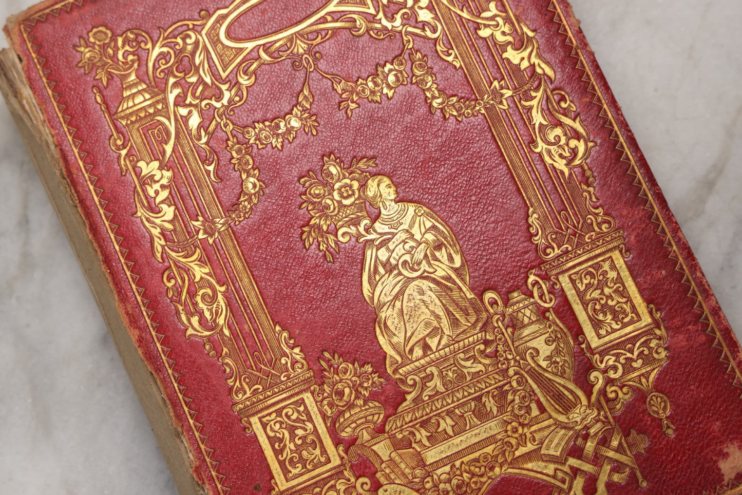 Lot 209 - "The Golden Gift; A Wreath Of Gems" Antique Poetry And Prose Book Compiled By Emily Percival, Illustrated With Engraved Plates Of Women And Lovers, Published By Phillips, Sampson, And Company, Boston, 1853, Note Missing Spine Cover