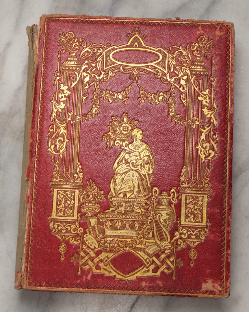 Lot 209 - "The Golden Gift; A Wreath Of Gems" Antique Poetry And Prose Book Compiled By Emily Percival, Illustrated With Engraved Plates Of Women And Lovers, Published By Phillips, Sampson, And Company, Boston, 1853, Note Missing Spine Cover