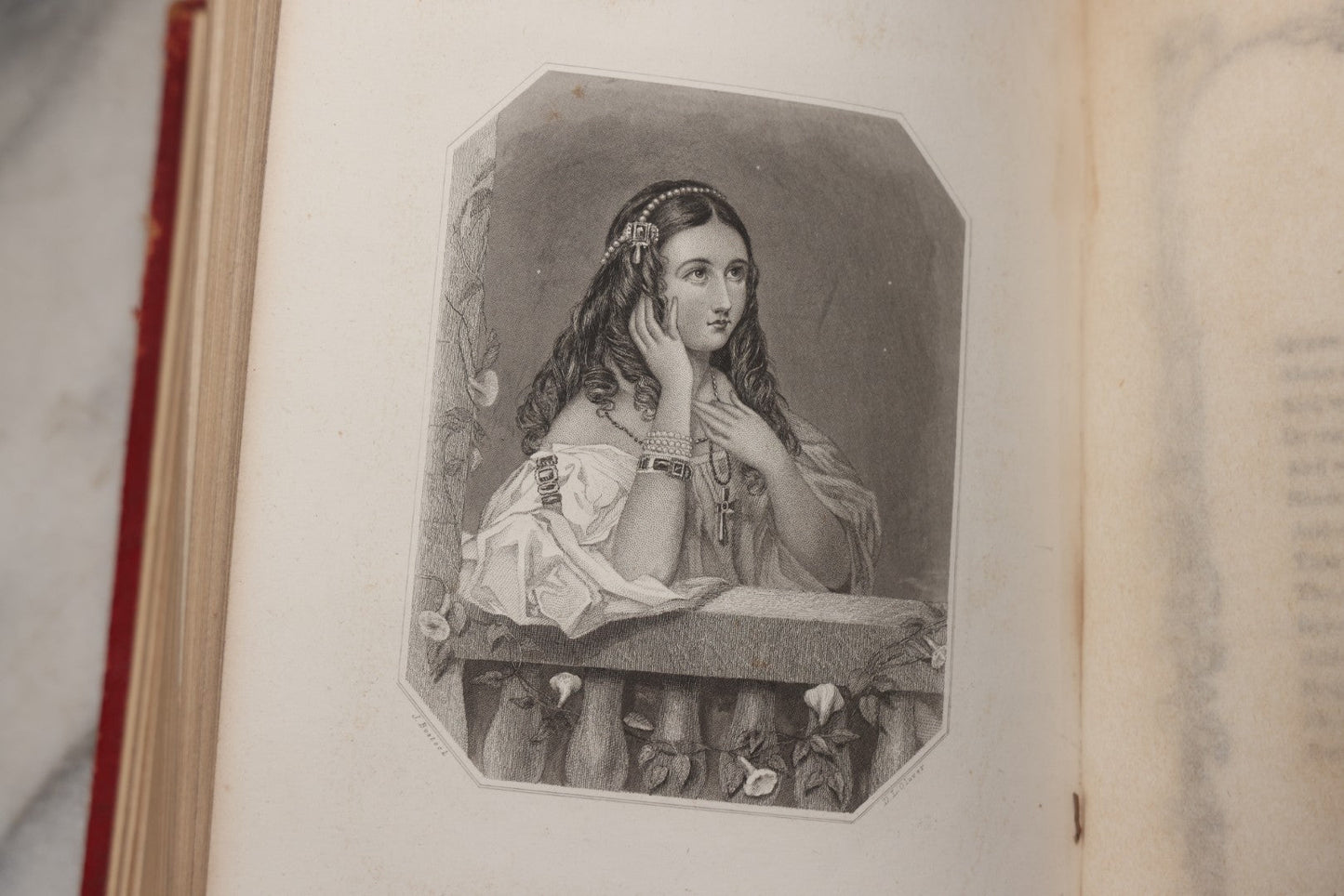 Lot 209 - "The Golden Gift; A Wreath Of Gems" Antique Poetry And Prose Book Compiled By Emily Percival, Illustrated With Engraved Plates Of Women And Lovers, Published By Phillips, Sampson, And Company, Boston, 1853, Note Missing Spine Cover