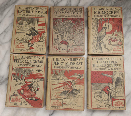 Lot 211 - Grouping Of Six Antique "The Bedtime Story-Books" By Thornton W. Burgess, Illustrated By Harrison Cady, Published By Little, Brown And Company, Boston, 1916–1923