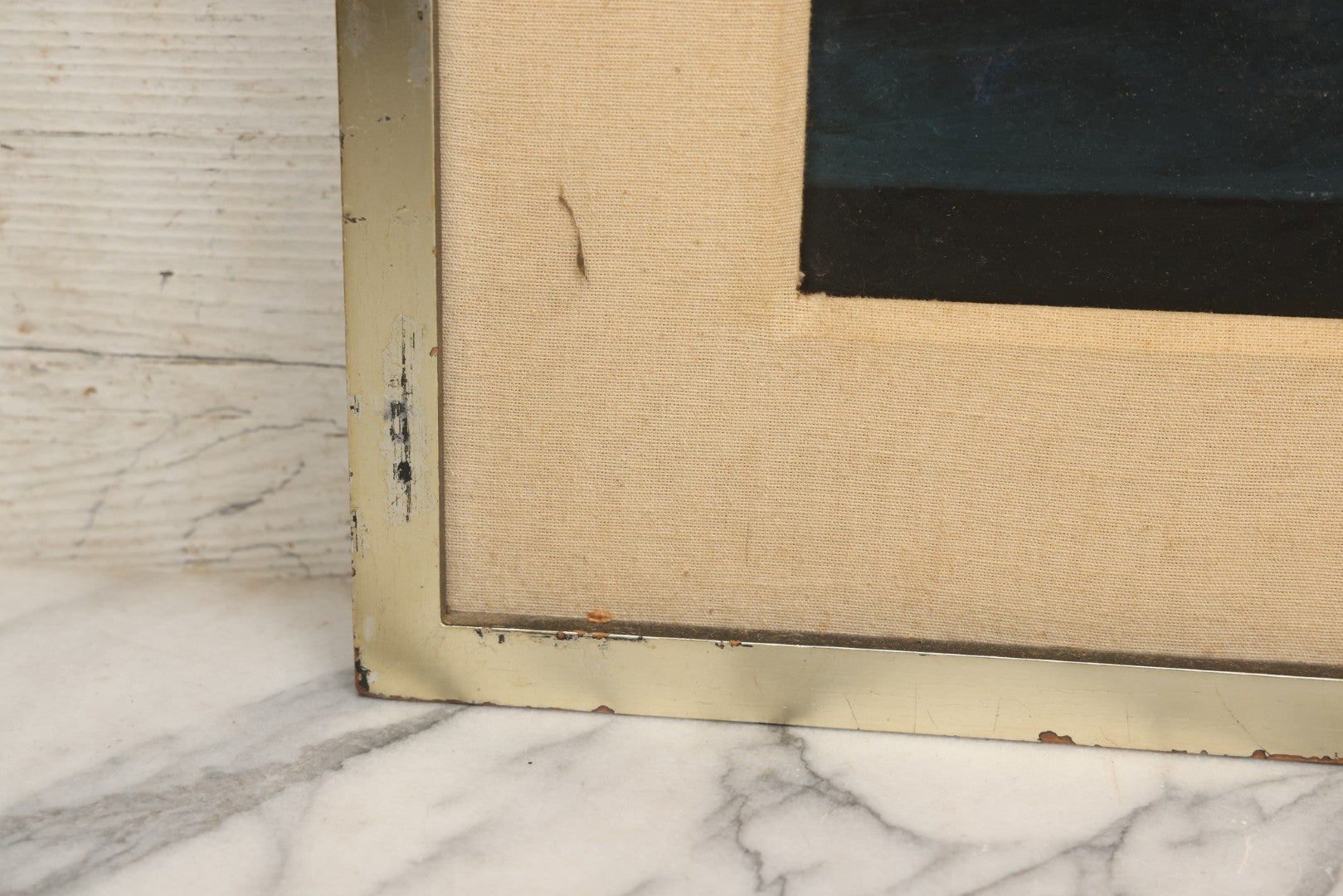 Lot 001 - Vintage Oil On Board Surrealist Painting With Child In Red Dress, Dog, Draped Figure, And Skull, Artist Signed, Antonia Quannuro, 1987, 28-1/2" x 23"