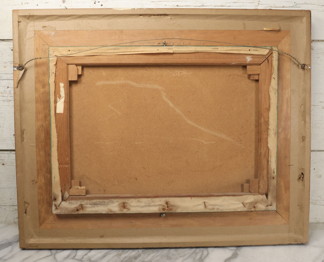 Lot 001 - Vintage Oil On Board Surrealist Painting With Child In Red Dress, Dog, Draped Figure, And Skull, Artist Signed, Antonia Quannuro, 1987, 28-1/2" x 23"