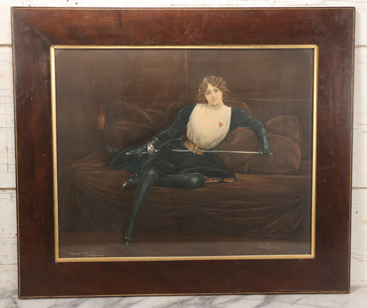 Lot 002 - Antique Chromolithograph Of Beautiful Fencing Woman After Jean Béraud's "L'Escrimeuse" ("The Fencing Girl"), Copyright 1899 By Craig R. Evans, In Original Frame, 27" x 23"