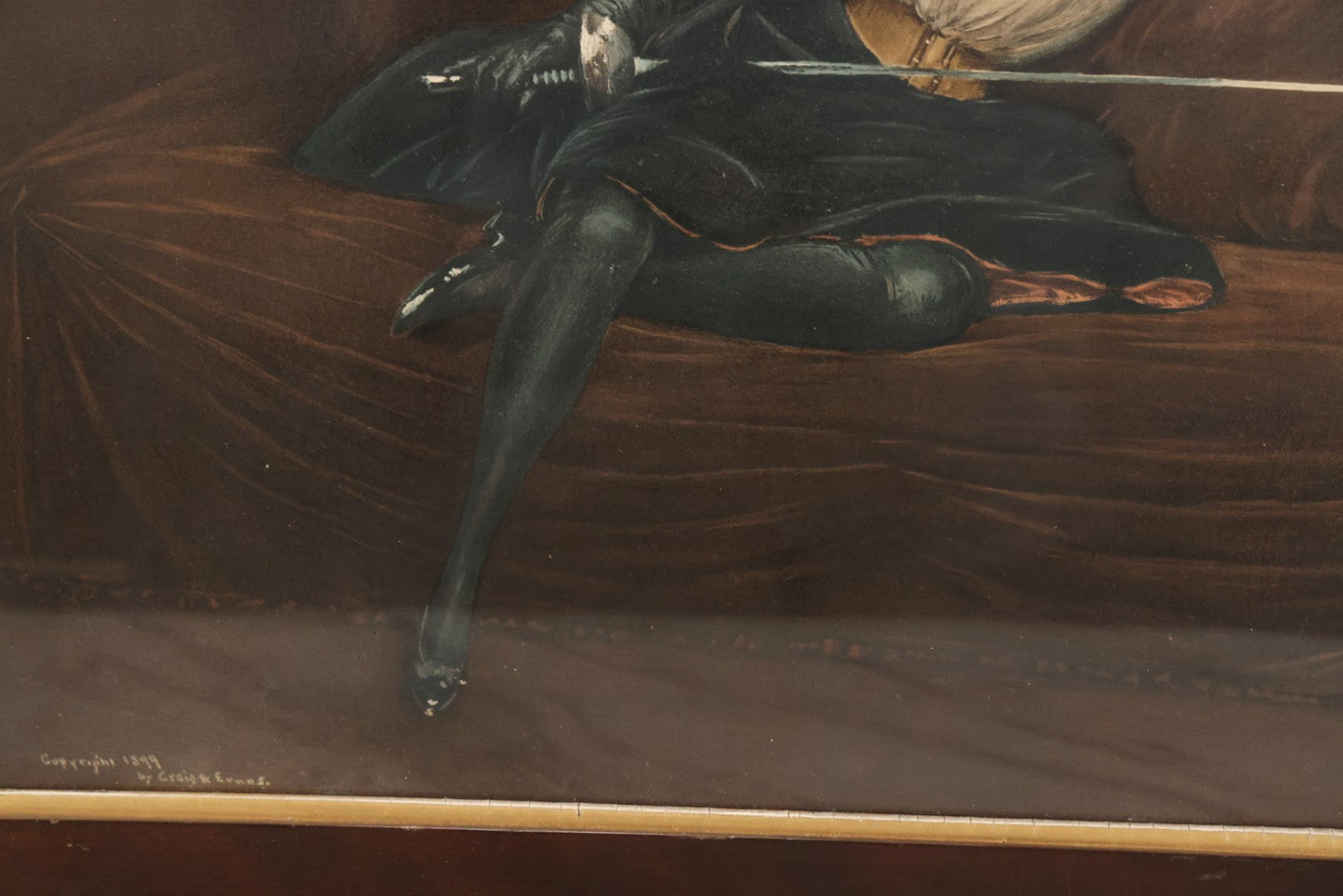 Lot 002 - Antique Chromolithograph Of Beautiful Fencing Woman After Jean Béraud's "L'Escrimeuse" ("The Fencing Girl"), Copyright 1899 By Craig R. Evans, In Original Frame, 27" x 23"