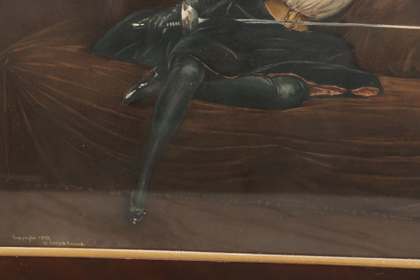 Lot 002 - Antique Chromolithograph Of Beautiful Fencing Woman After Jean Béraud's "L'Escrimeuse" ("The Fencing Girl"), Copyright 1899 By Craig R. Evans, In Original Frame, 27" x 23"