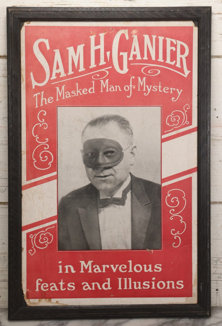 Lot 003 - Vintage Magic Show Poster For Sam H. Ganier, “The Masked Man Of Mystery,” Featuring “Marvelous Feats And Illusions,” Custom Framed, 15-5/8" x 23-7/8"