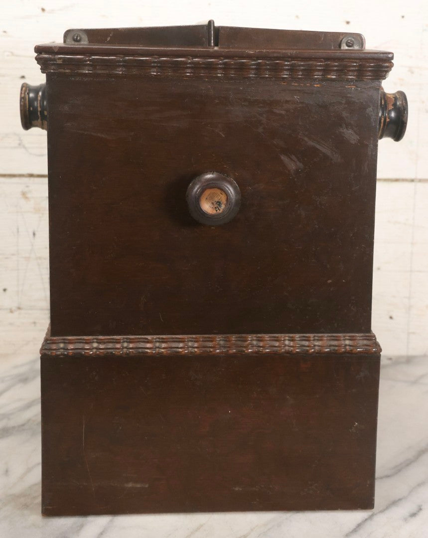 Lot 006 - Antique A. Becker Patent Stereoscope Viewer, New York, April 7, 1857, Dark-Stained Wood With Dual Rotating Card Mechanism And Two-Flap Silver-Painted Lid, 15-1/4" H