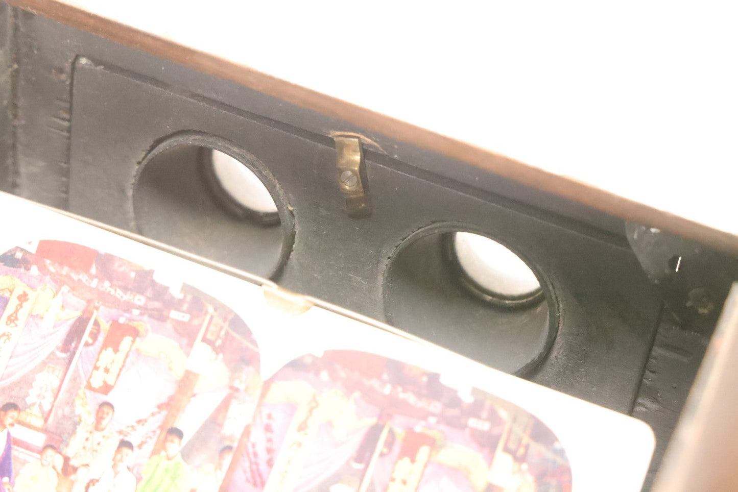 Lot 006 - Antique A. Becker Patent Stereoscope Viewer, New York, April 7, 1857, Dark-Stained Wood With Dual Rotating Card Mechanism And Two-Flap Silver-Painted Lid, 15-1/4" H